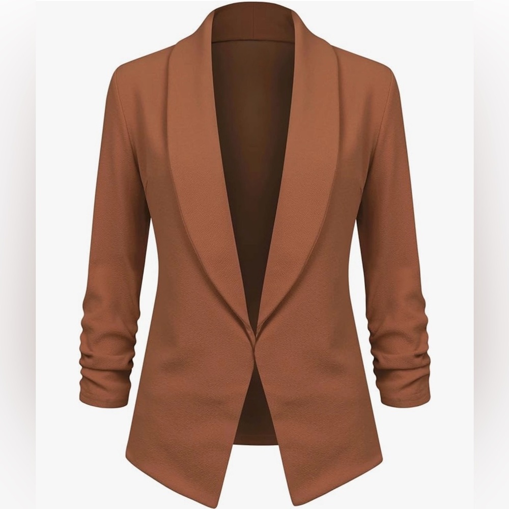 3/4 Sleeve Blazer Open Front Cardigan Jacket Work Office Blazer -rust